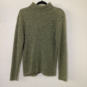 Green 100% Cotton Knitted Fisherman Goblincore Grandpacore Roll Neck Sweater XL